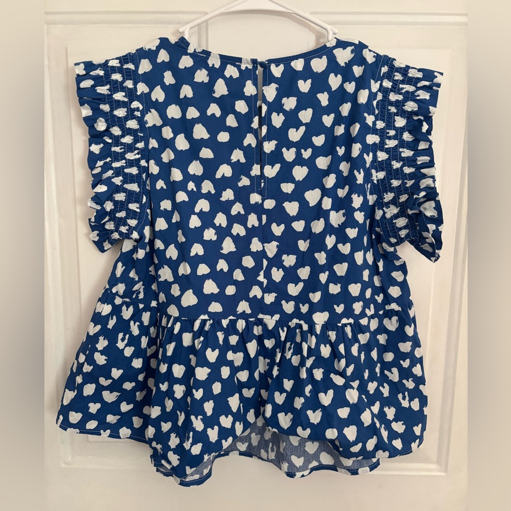 THML Blue Heart Print Flutter Sleeve Top - Picture 5 of 10